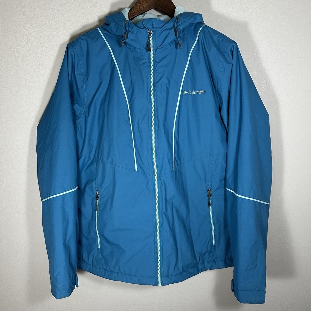Columbia Women's XL Snow Daze Thermal Coil Jacket Blue Hooded Zip Up